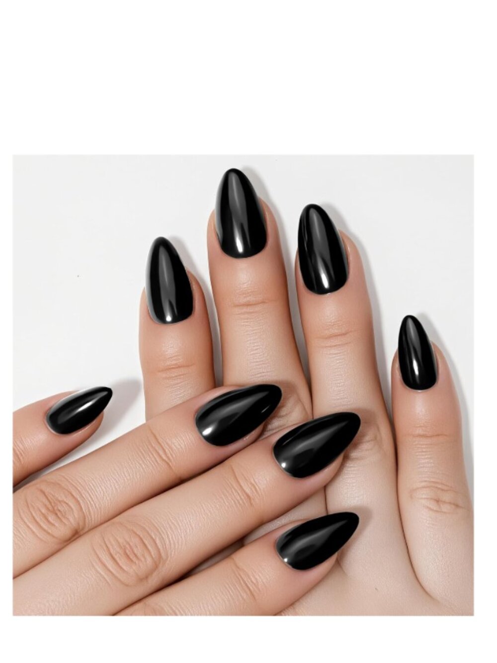 Black Short Almond Press-On Nails